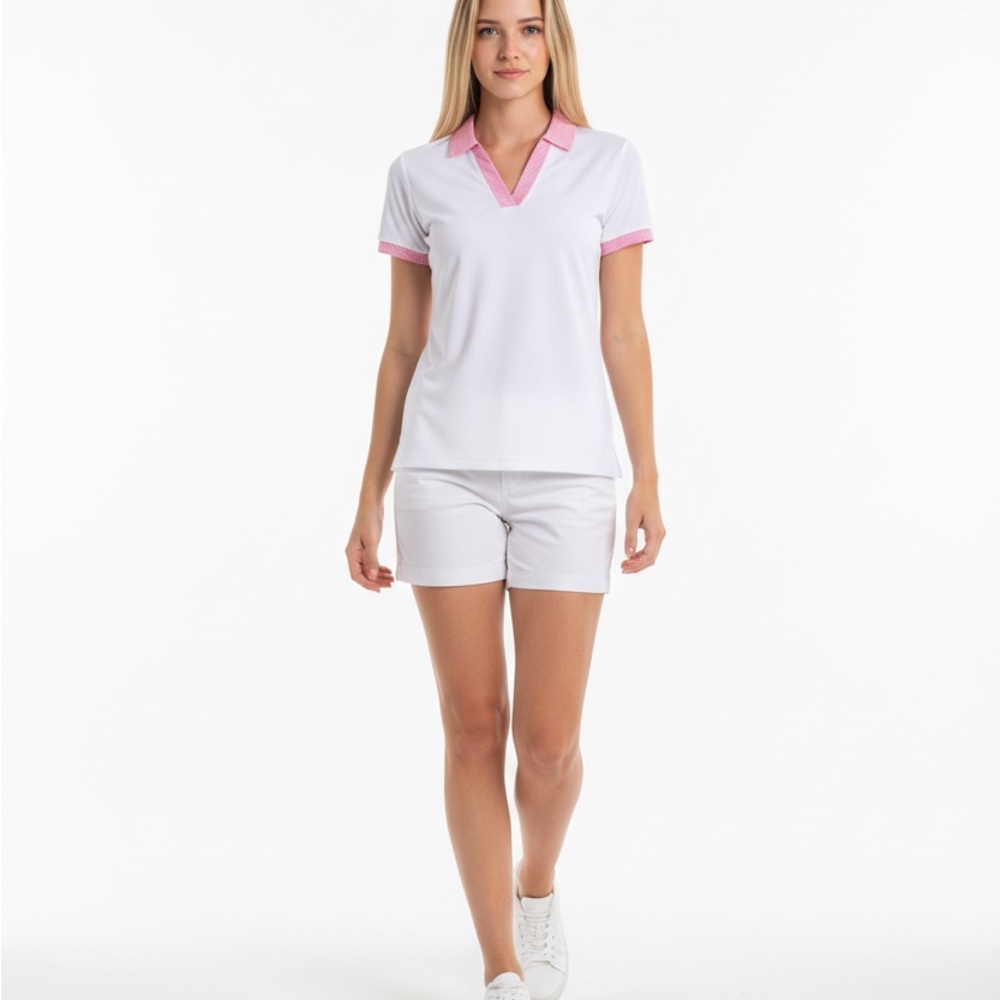 Pebble Beach Pink and White V-Neck Shirt